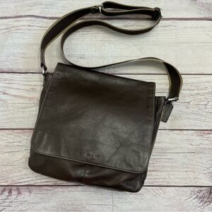 Coach Heritage Web Leather Map Messenger Bag Crossbody Brown with Striped Strap